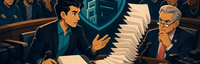 Testifying before the regulator — event-card art from AGI Tycoon
